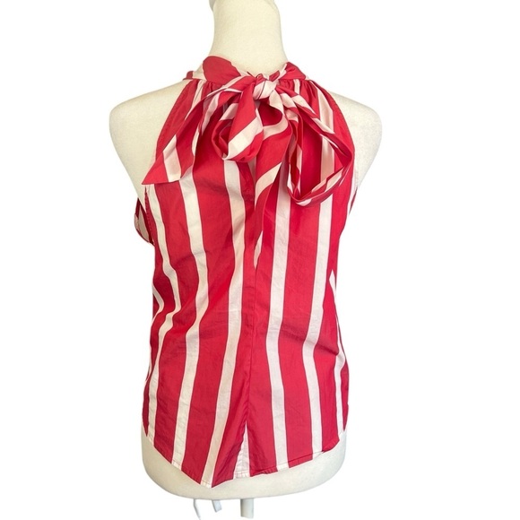 TRINA TURK Mika 2 Stripe Front Tie Halter Top Back Bow Blouse Red White Size XS - Picture 3 of 7
